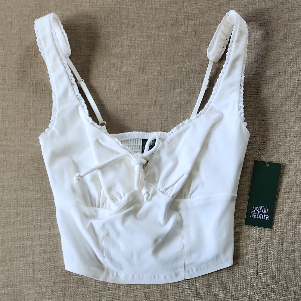 wild fable White Cropped Tie-Front Tank Top